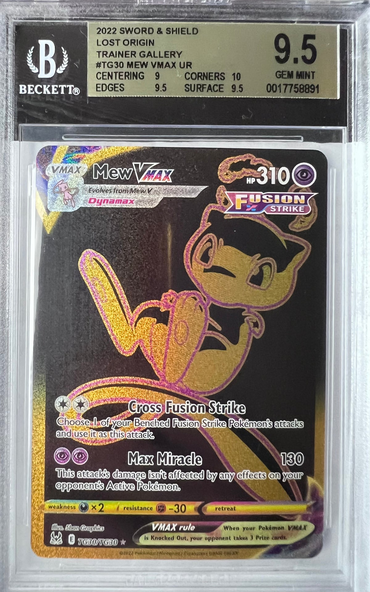 Pokemon Sword & Shield Lost Origin Mew VMAX UR TG30 BECKETT 9.5 GEM MINT