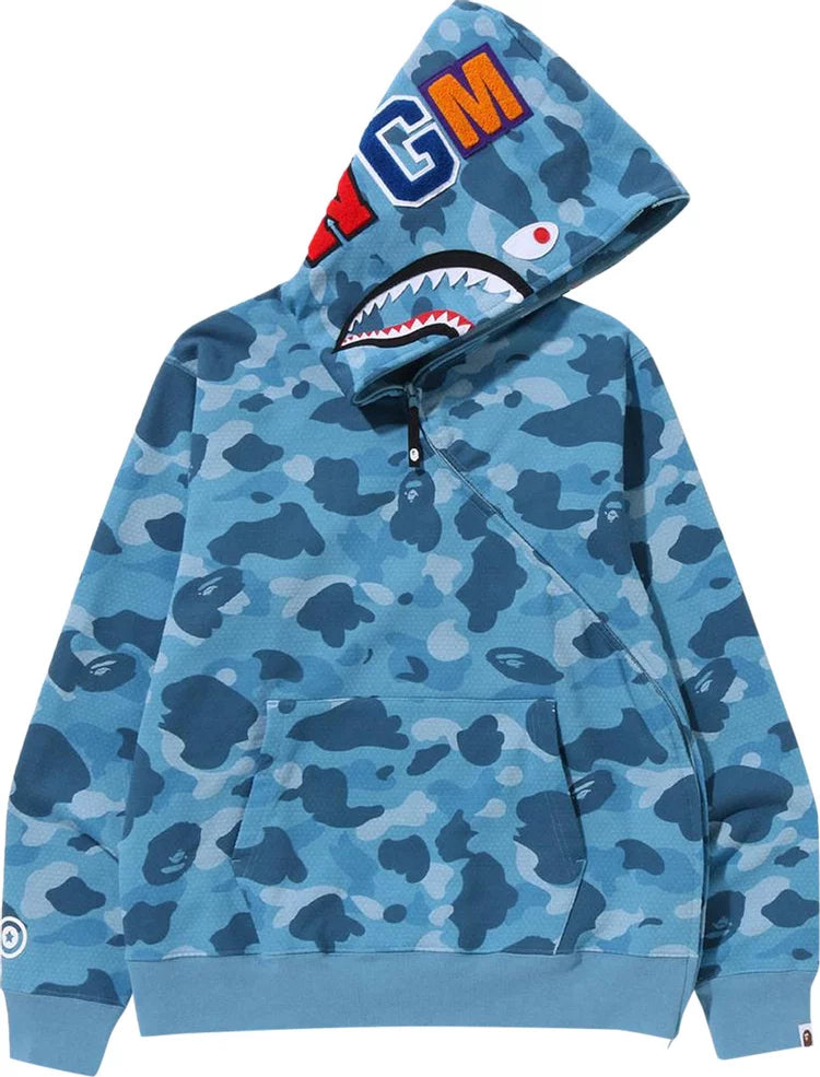 BAPE Honeycomb Camo Shark Full Zip Hoodie Blue (Blau)