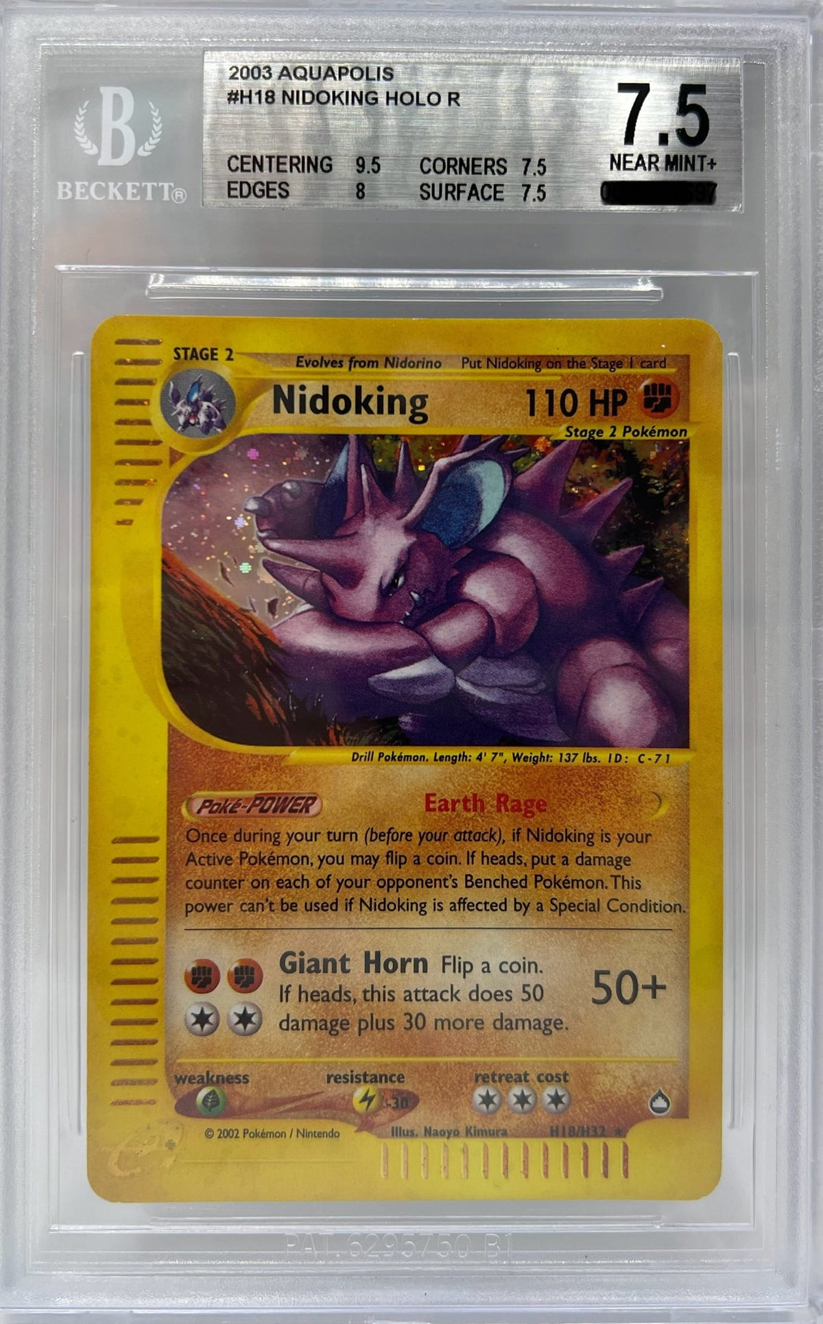 Pokemon Aquapolis Nidoking Holo H18 BECKETT 7.5 Near- Mint+.jpg