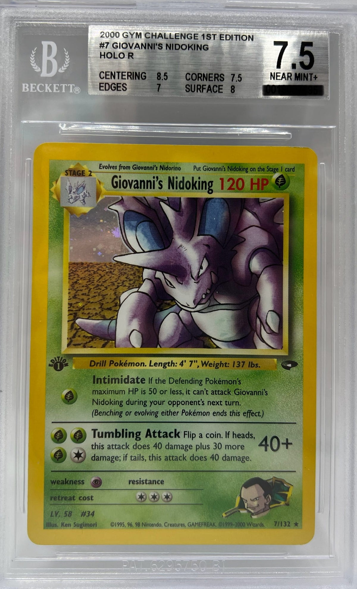 Pokemon Gym Challenge 1st Edition Giovanni's Nidoking BECKETT 7.5 Near- Mint+.jpg