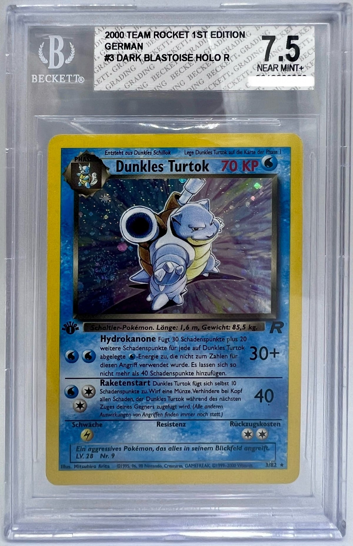 Pokemon TCG Team Rocket Dunkles Turtok 1st Edition Holo BGS 7.5
