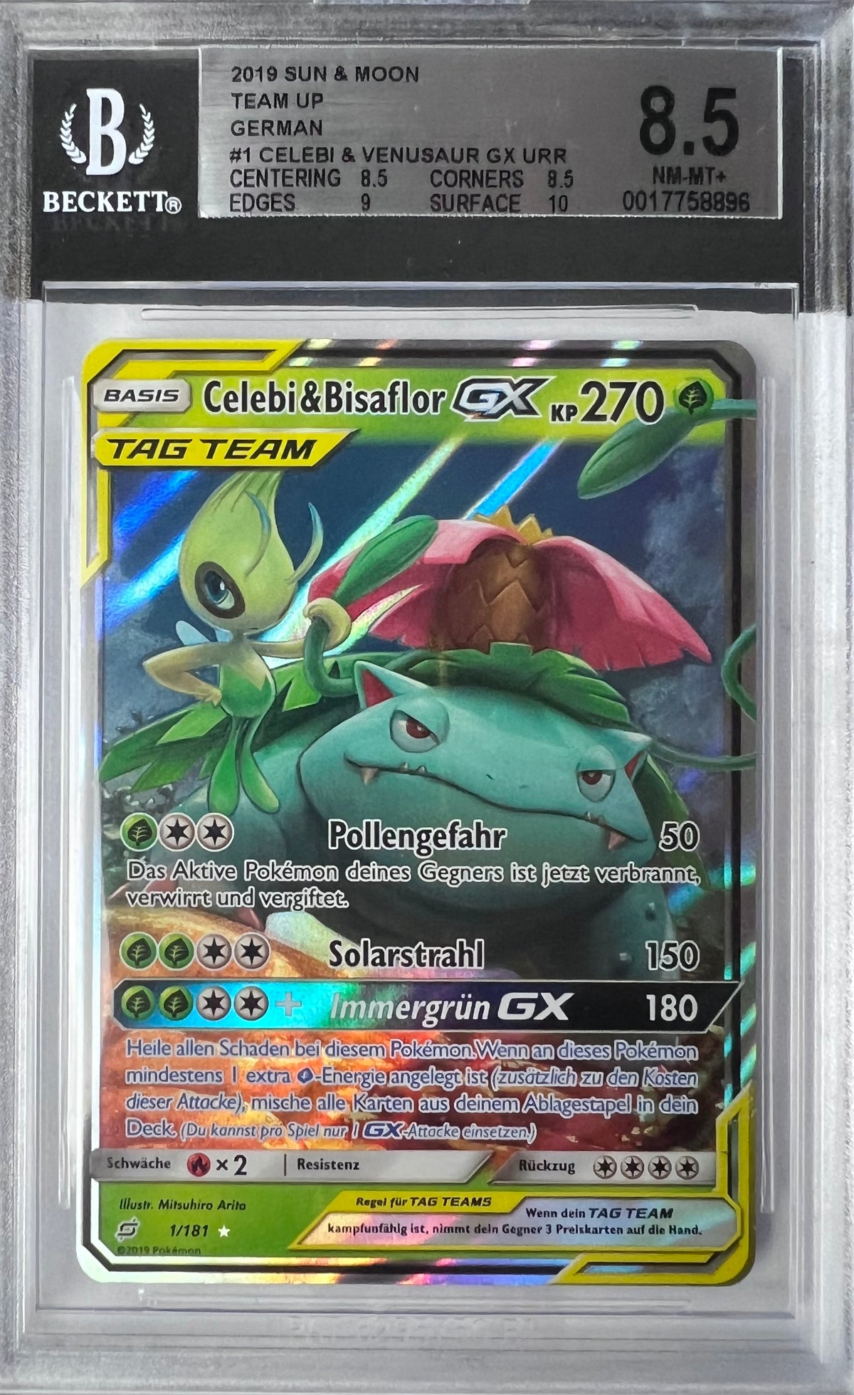 Pokemon Team Up Celebi & Bisaflor GX Tag Team BECKETT 8.5 NM-MT+