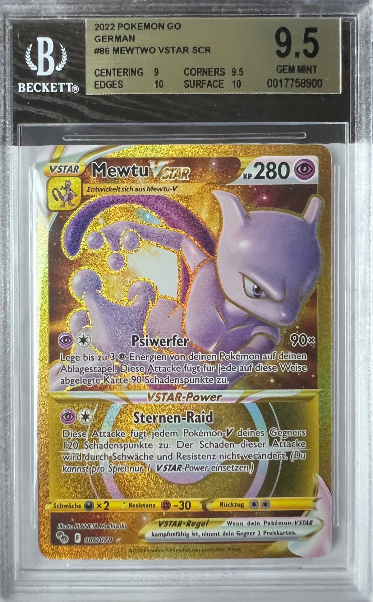 Pokemon Go Mewtwo VSTAR SCR Gold Beckett 9.5 Gem Mint Deutsch