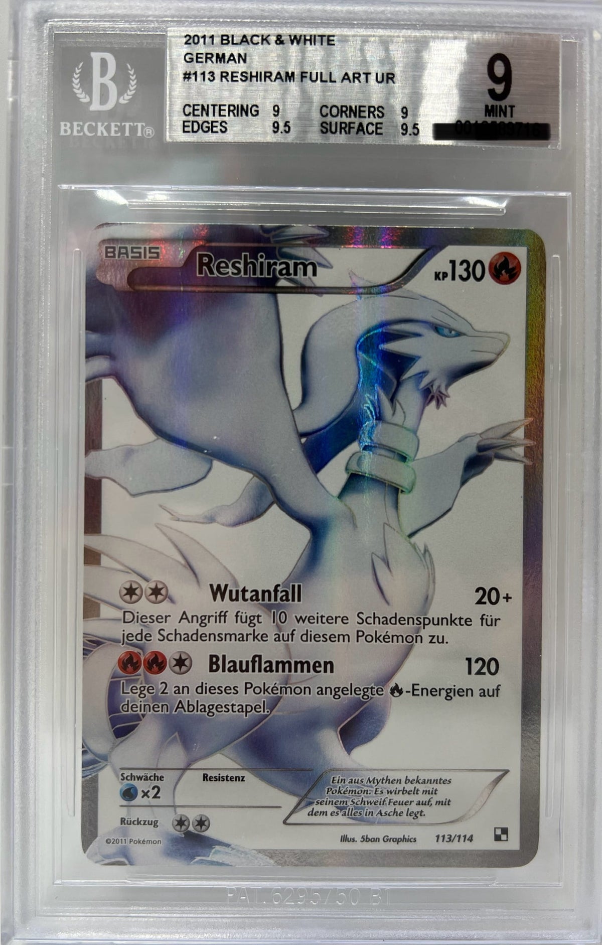 Pokemon Black & White Reshiram 113 BECKETT 9 Mint