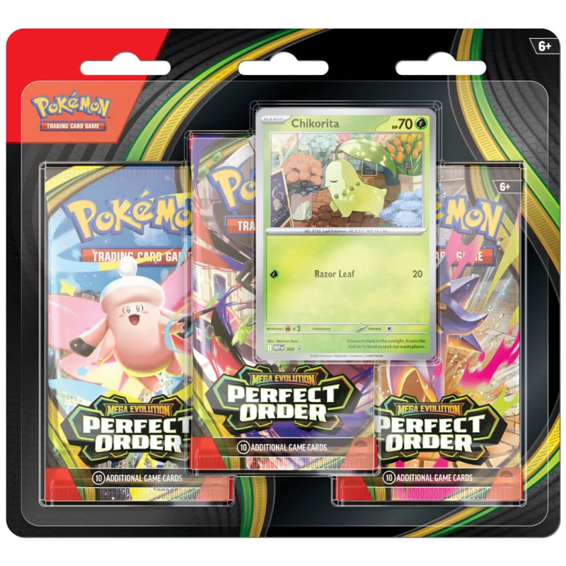 Pokemon Mega Evolution Perfect Order 3-Pack Blister - Chikorita (Englisch)
